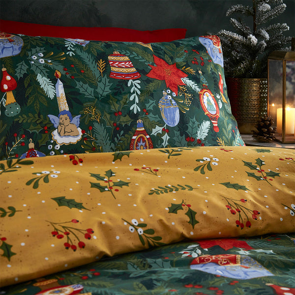 Deck the Halls Double Duvet Set Pine Green - Riva