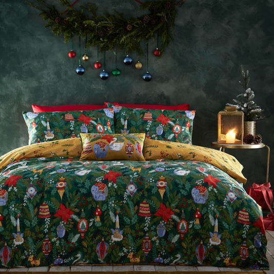 DECK THE HALLS KING SIZE DUVET SET PINE GREEN