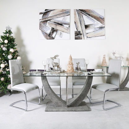 Leo Dining Table Grey & 6 Dining Chairs