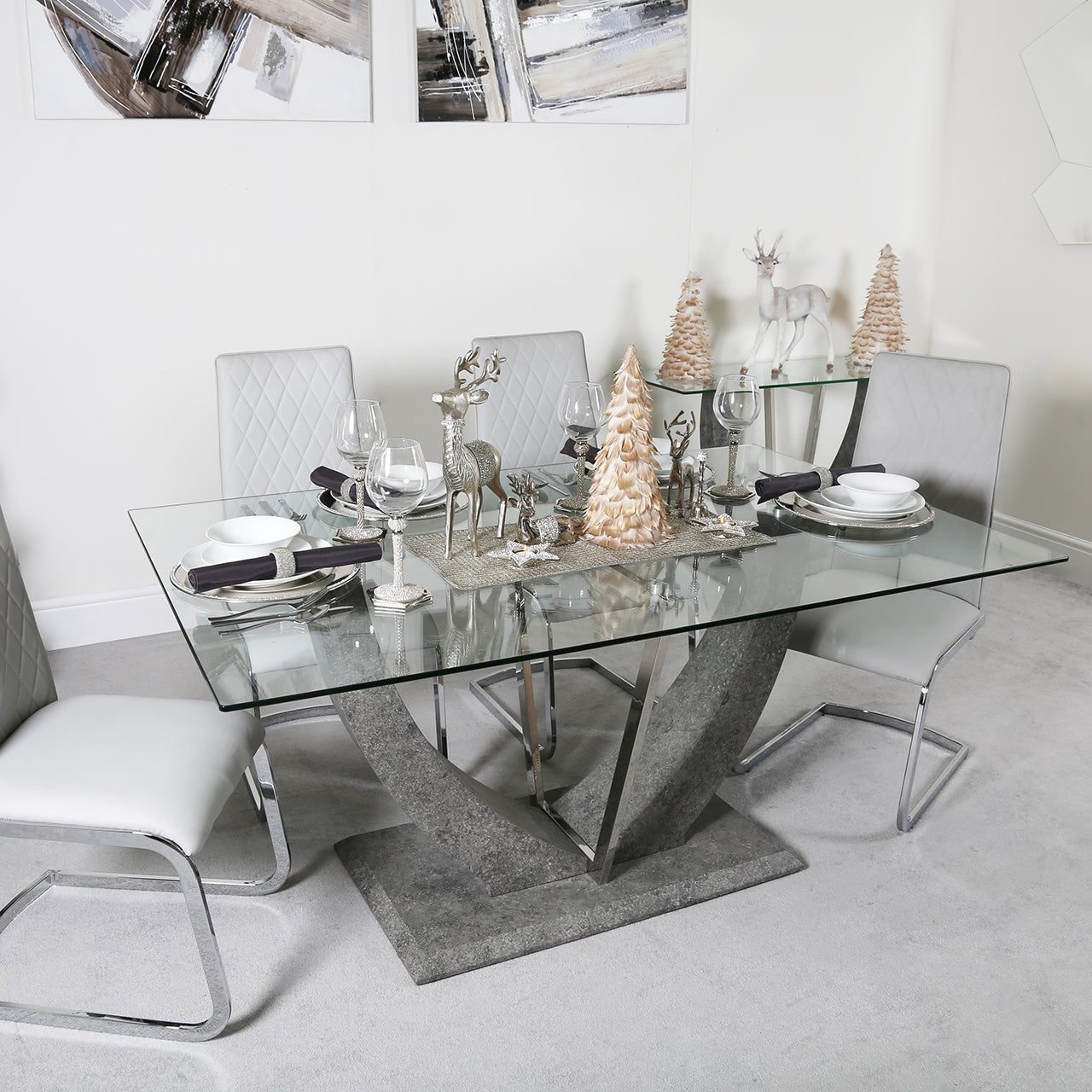 Leo Dining Table Grey & 6 Dining Chairs