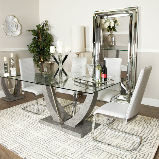 Leo Dining Table Grey & 6 Dining Chairs