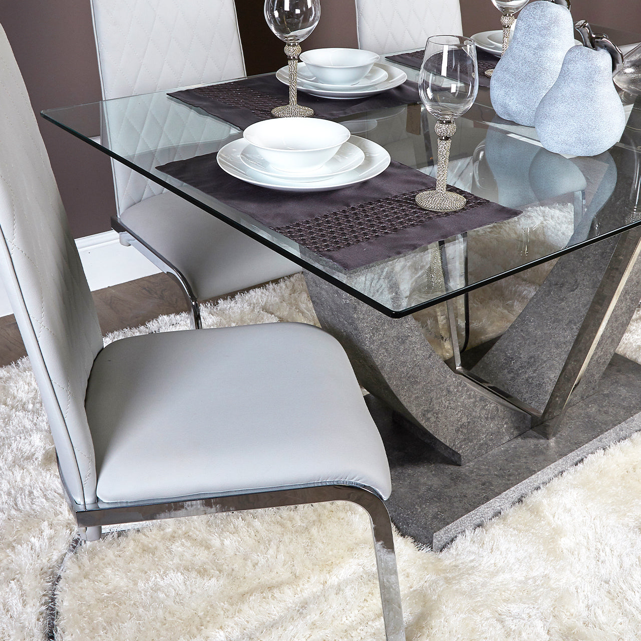 Leo Dining Table Grey & 6 Dining Chairs