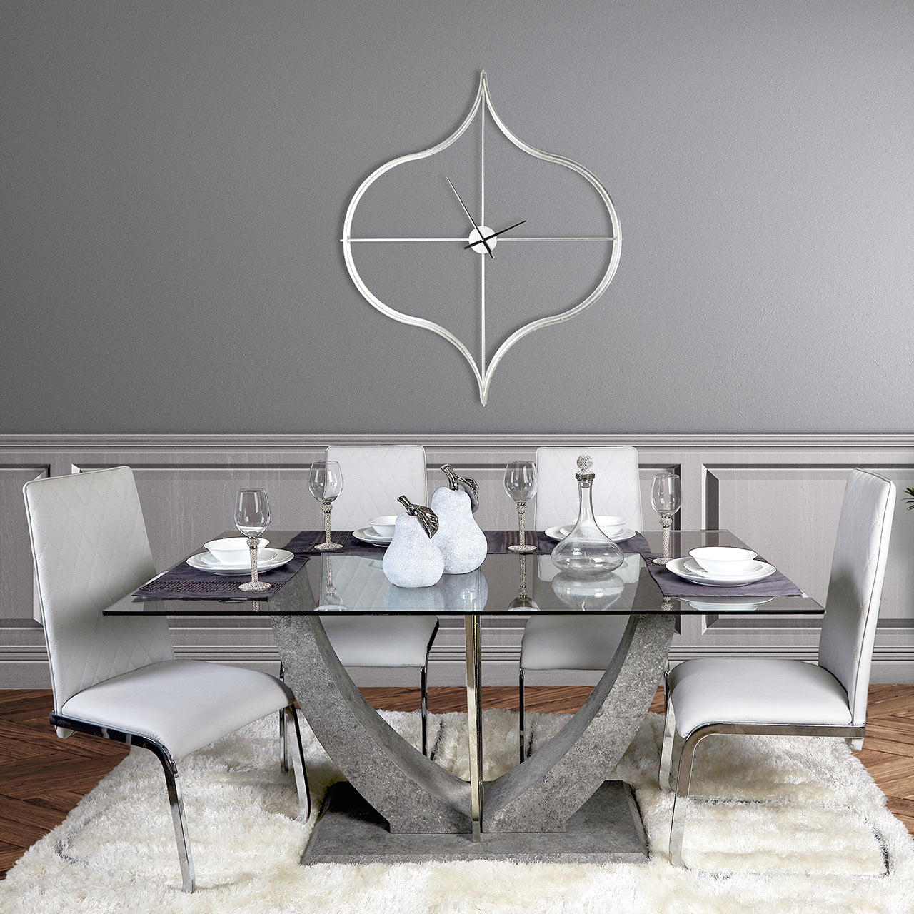 Leo Dining Table Grey & 6 Dining Chairs