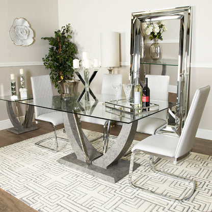 Leo Dining Table Grey & 6 Dining Chairs