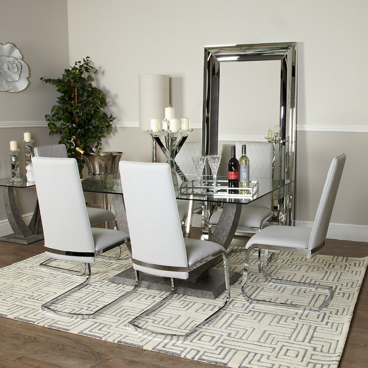 Leo Dining Table Grey & 6 Dining Chairs