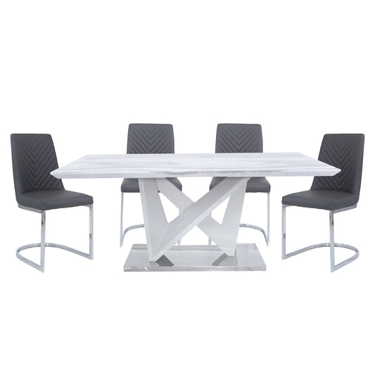 Amara Dining Table & 4 Grey Chevron Chairs