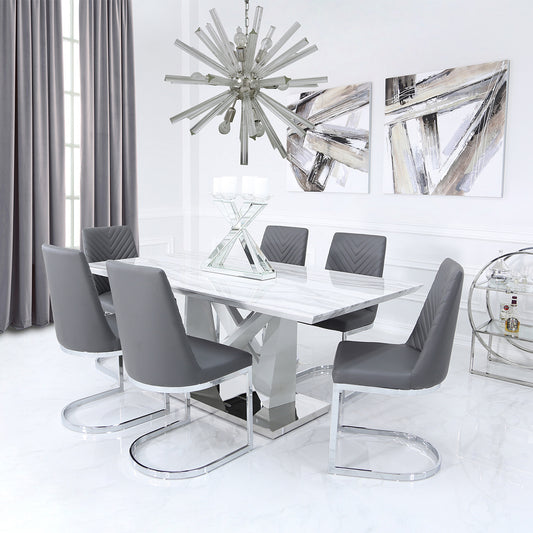 Amara Dining Table & 6 Grey Chevron Chairs