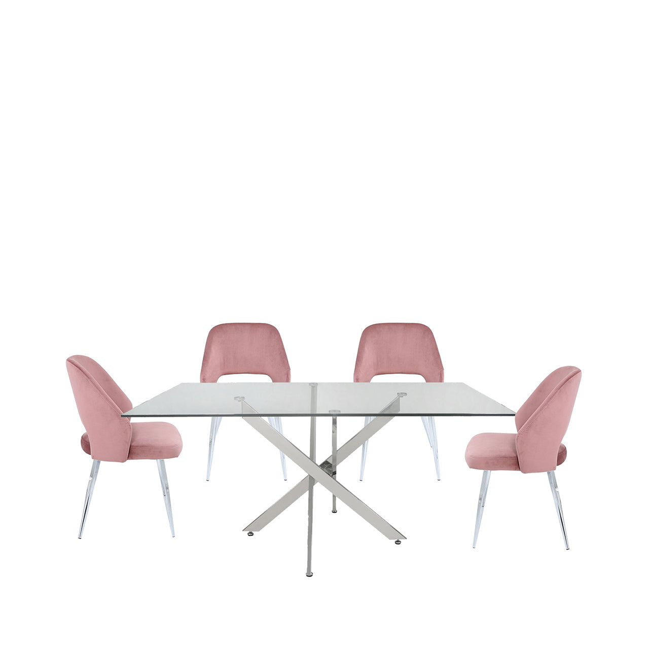 Nova 160cm Rect Dining Table And 4 Blush Pink Velvet Chairs