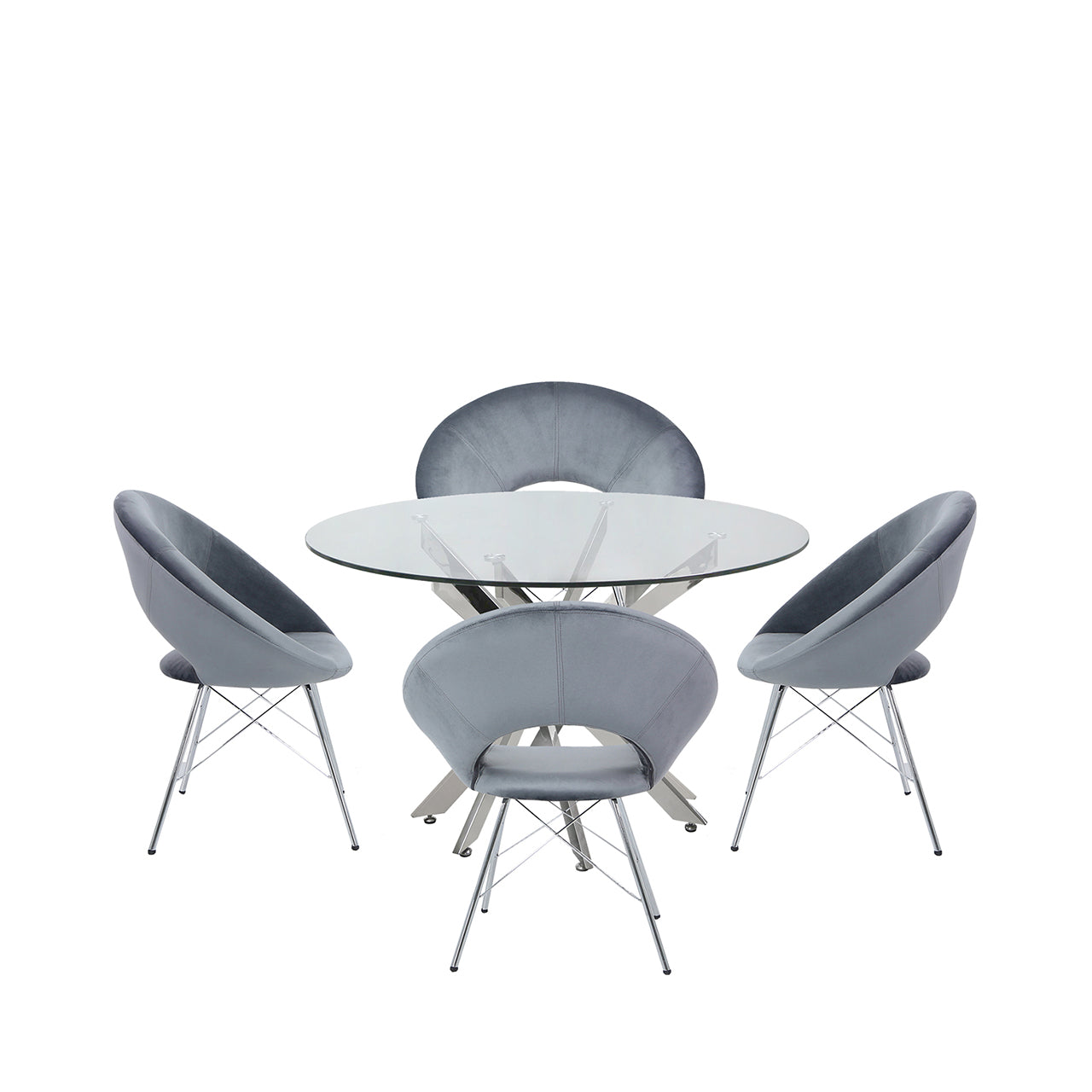 Nova 130cm Round Dining Table And 4 Grey Orb Chairs