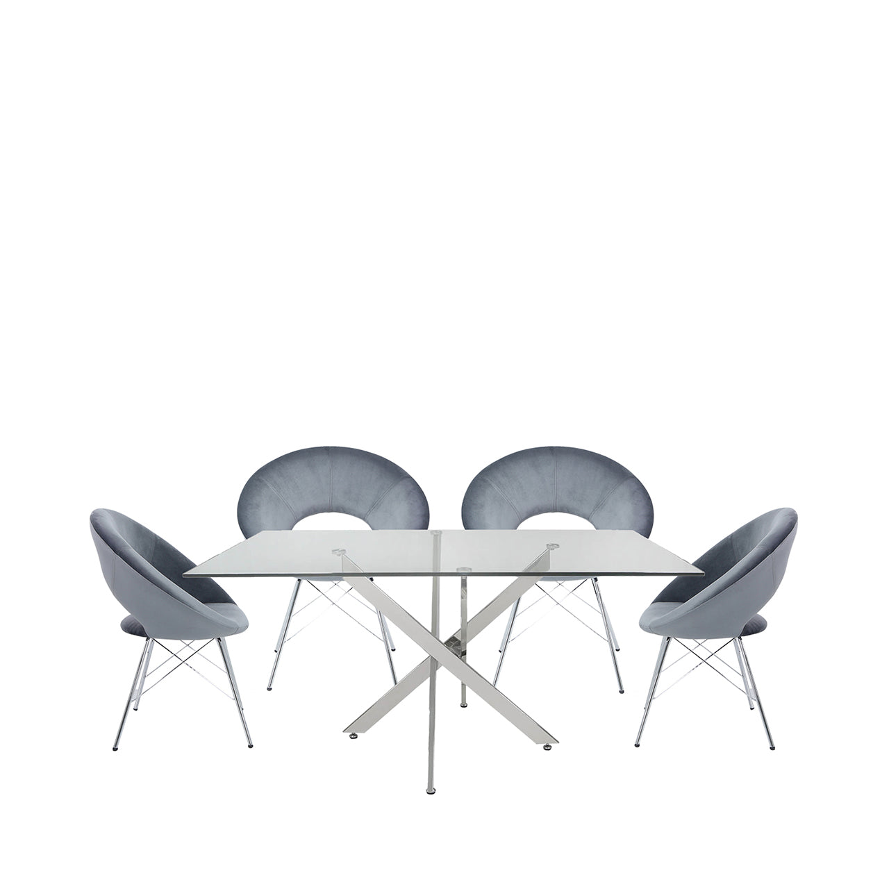 Nova 160cm Rect Dining Table And 4 Grey Orb Chairs