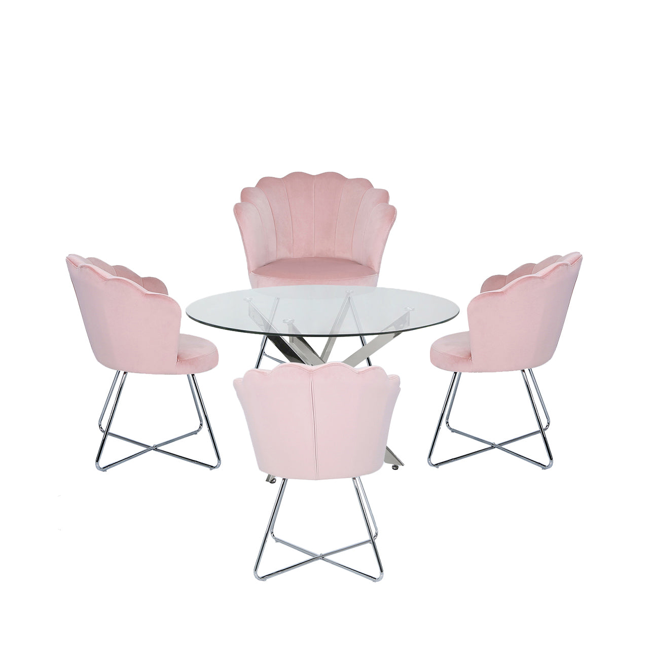 Nova 130cm Round Dining Table And 4 Pink Ariel Chairs