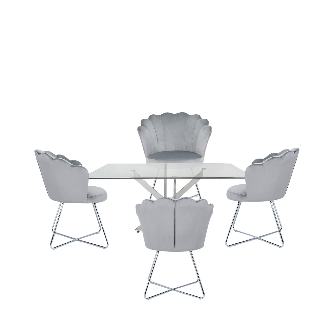 Nova 160cm Rect Dining Table And 4 Silver Ariel Chairs