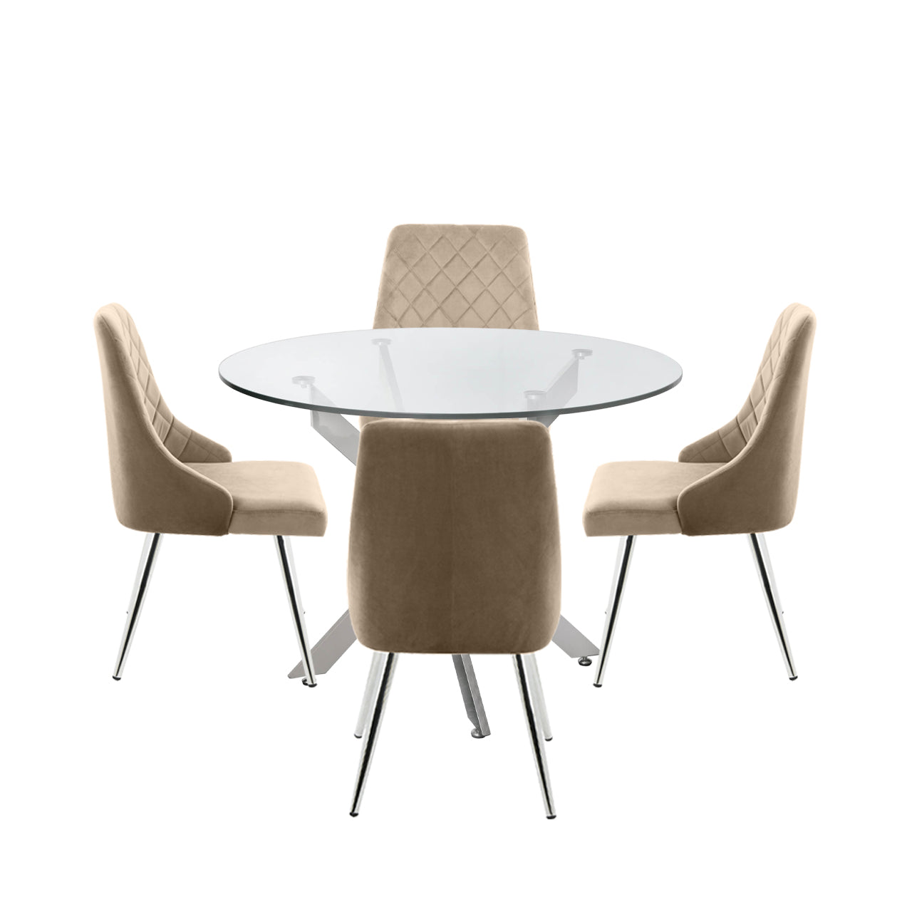 Nova 100cm Round Dining Table And 4 Champagne Tiffany Chairs