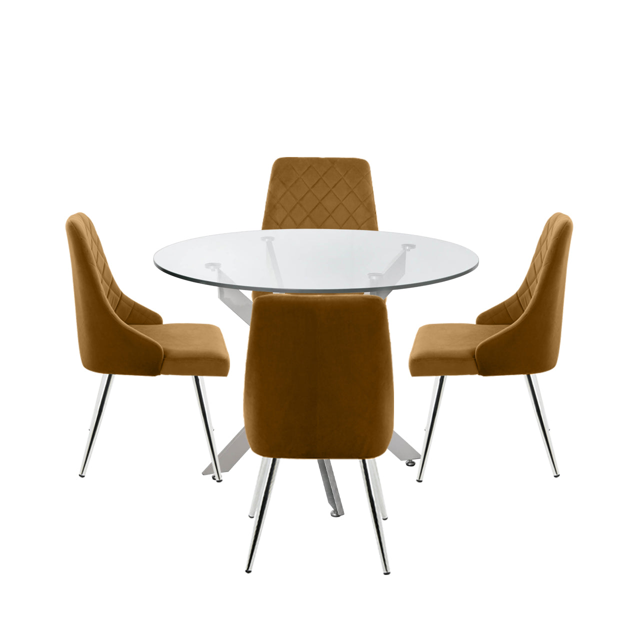 Nova 100cm Round Dining Table And 4 Mustard Tiffany Chairs