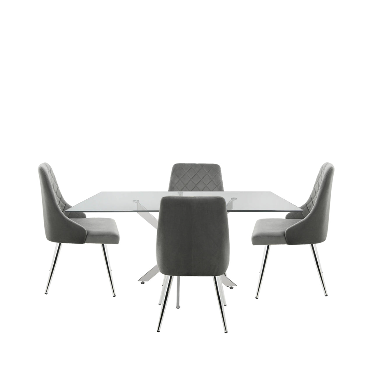 Nova 160cm Rect Dining Table And 4 Grey Tiffany Chairs