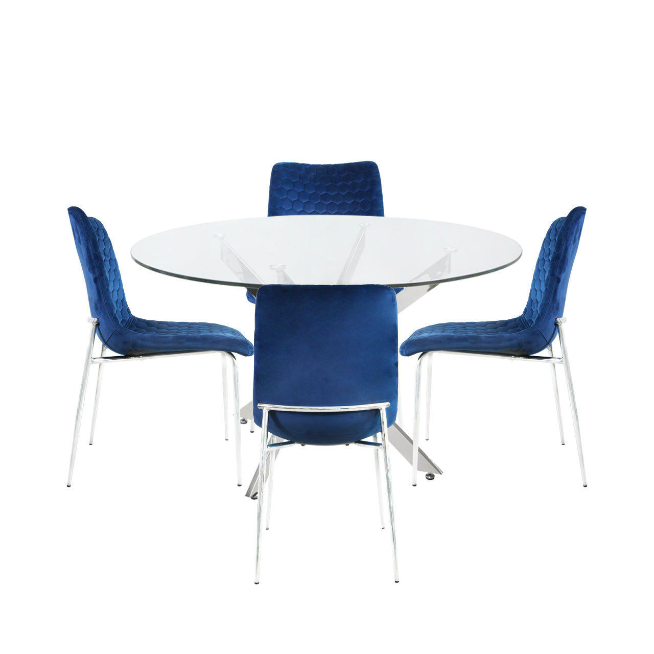 Nova 130cm Round Dining Table & 4 Blue Zula Chairs