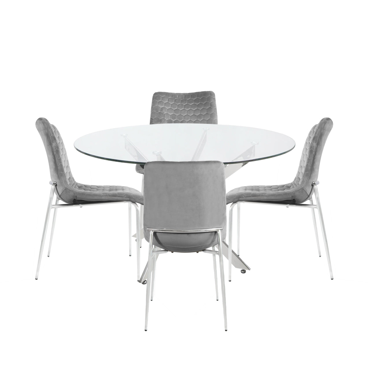 Nova 130cm Round Dining Table & 4 Grey Zula Chairs