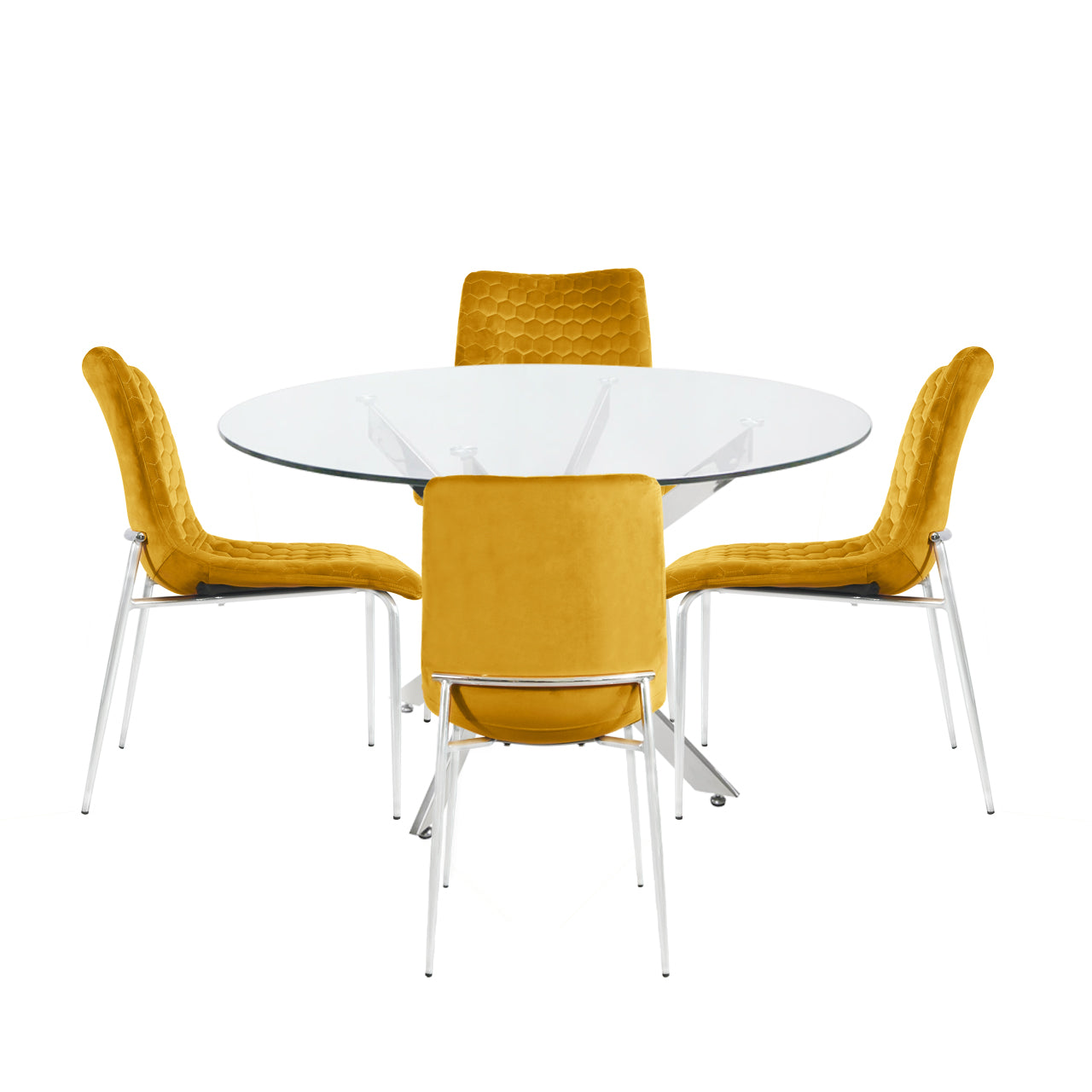 Nova 130cm Round Dining Table & 4 Mustard Zula Chairs
