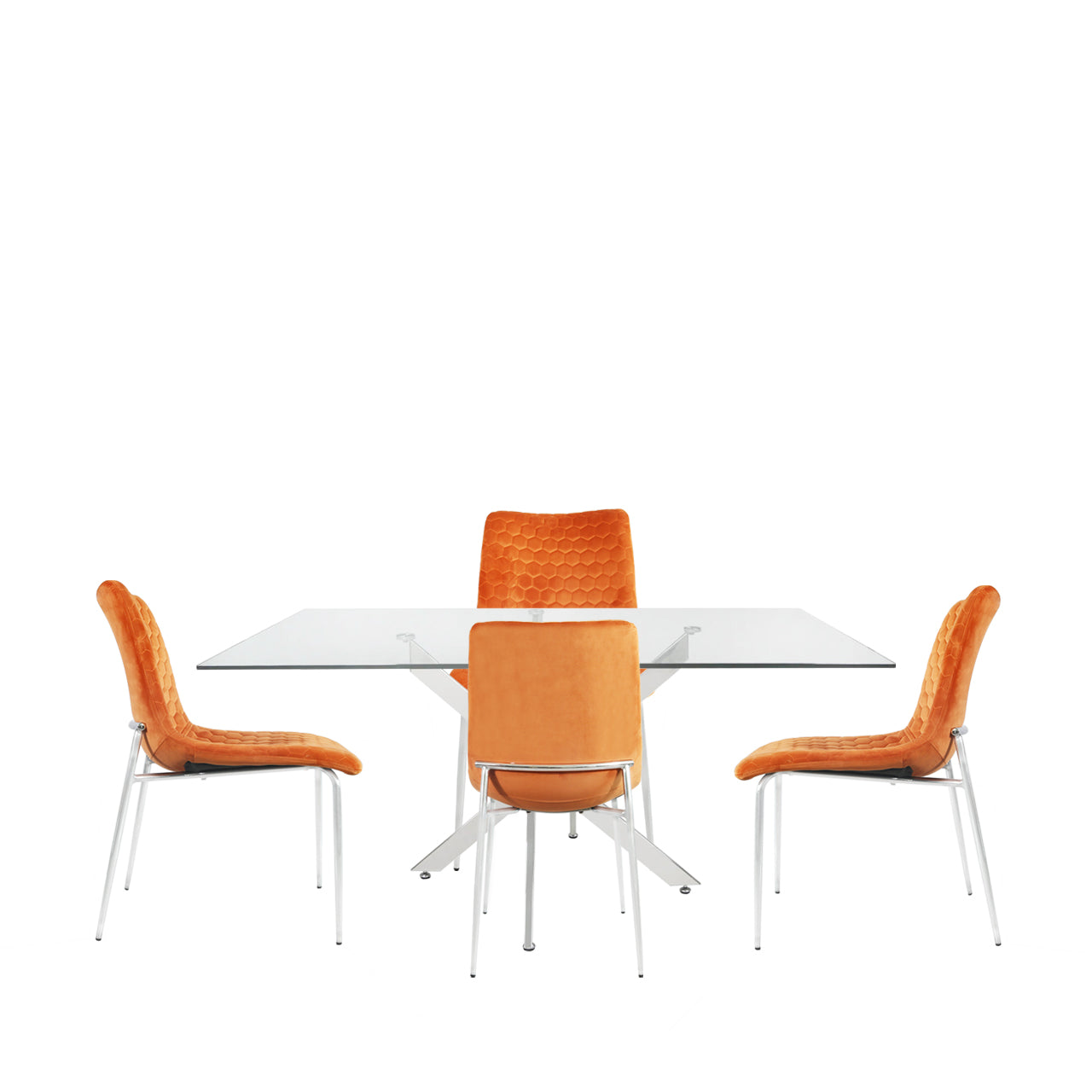 Nova 160cm Rect Dining Table & 4 Orange Zula Chairs