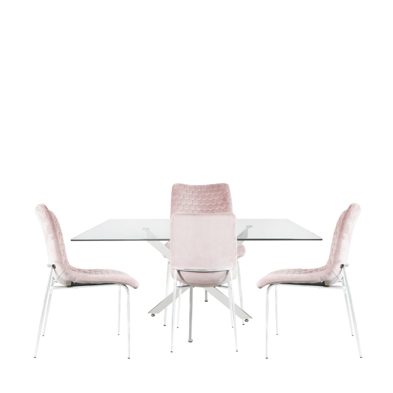 Nova 160cm Rect Dining Table & 4 Pink Zula Chairs