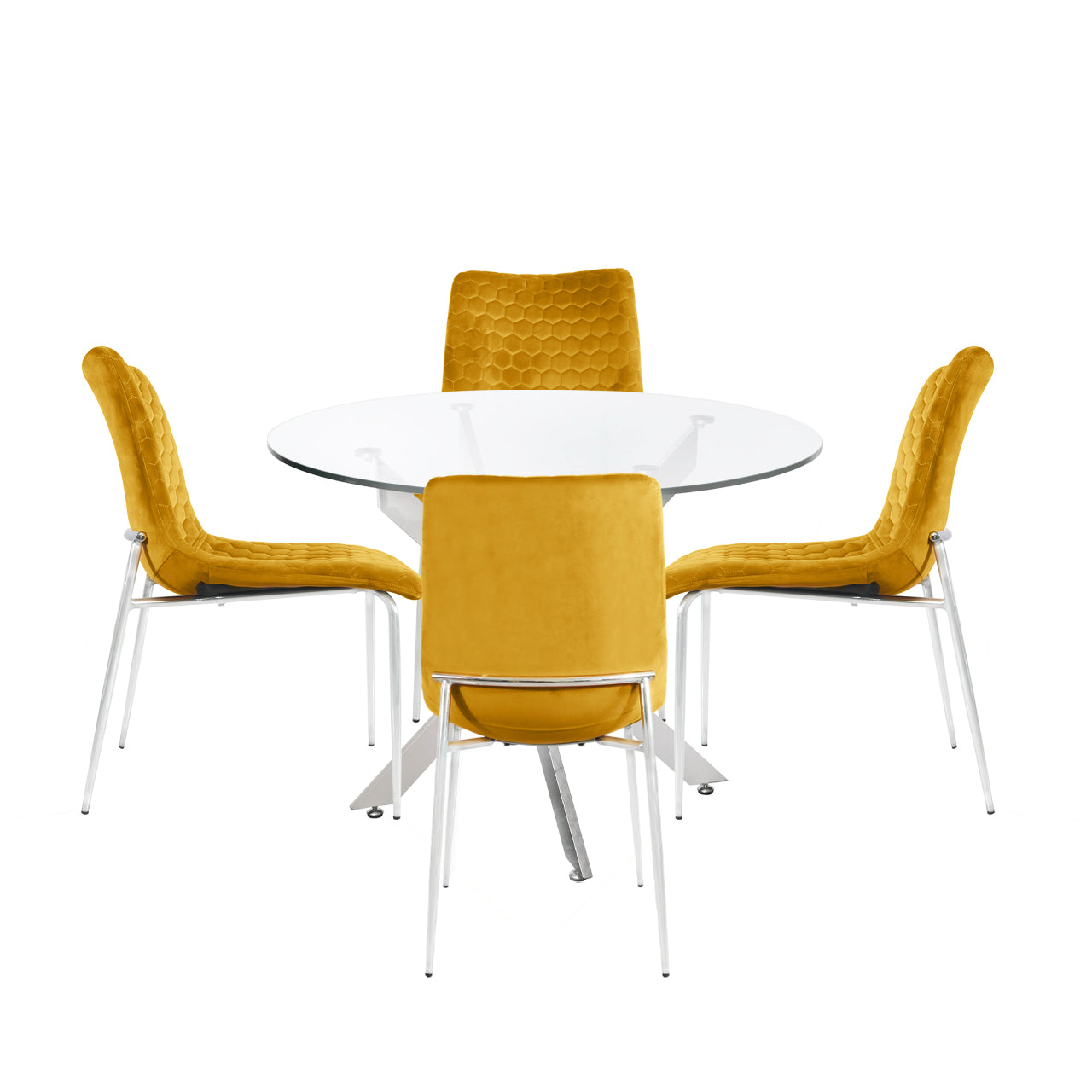 Nova 100cm Round Dining Table & 4 Mustard Zula Chairs