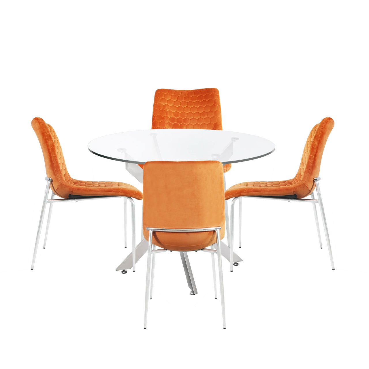 Nova 100cm Round Dining Table & 4 Orange Zula Chairs