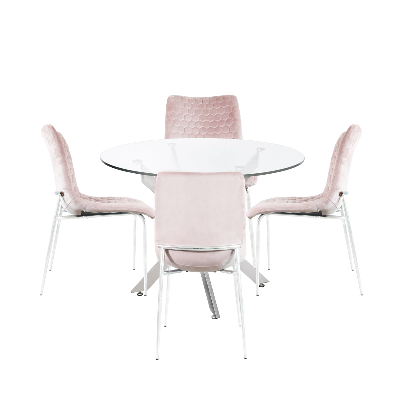 Nova 100cm Round Dining Table & 4 Pink Zula Chairs
