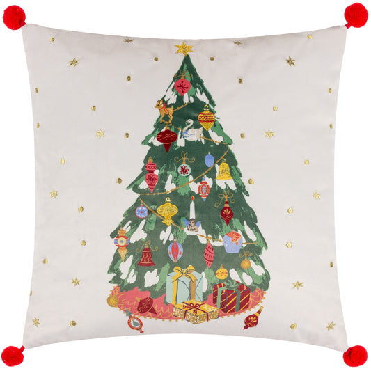 DECK THE HALLS TREE 43X43 FEATHER FILLED CUSHION MULTI