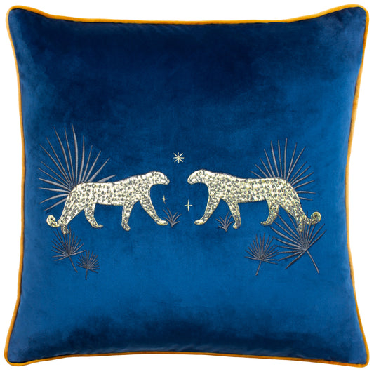 DUSK LEOPARD 50X50 FEATHER FILLED CUSHION NAVY