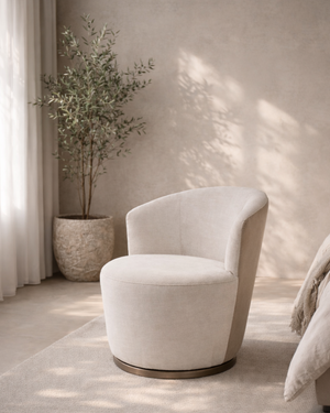 Derry Swivel Chair - Bella Velour Cream & Taupe - Tommy Franks