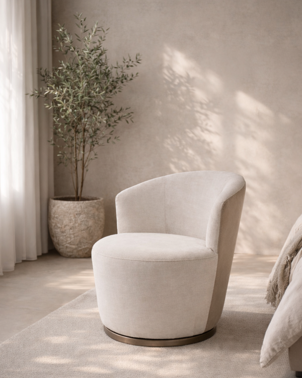 Derry Swivel Chair - Bella Velour Cream & Taupe - Tommy Franks