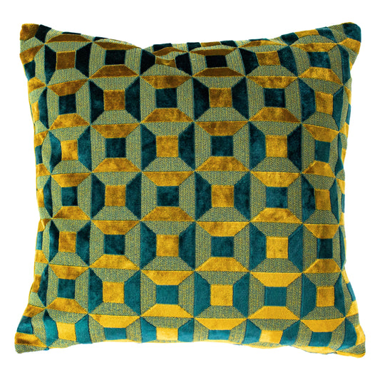 EMPIRE 45X45 FEATHER FILLED CUSHION TEAL/GOLD