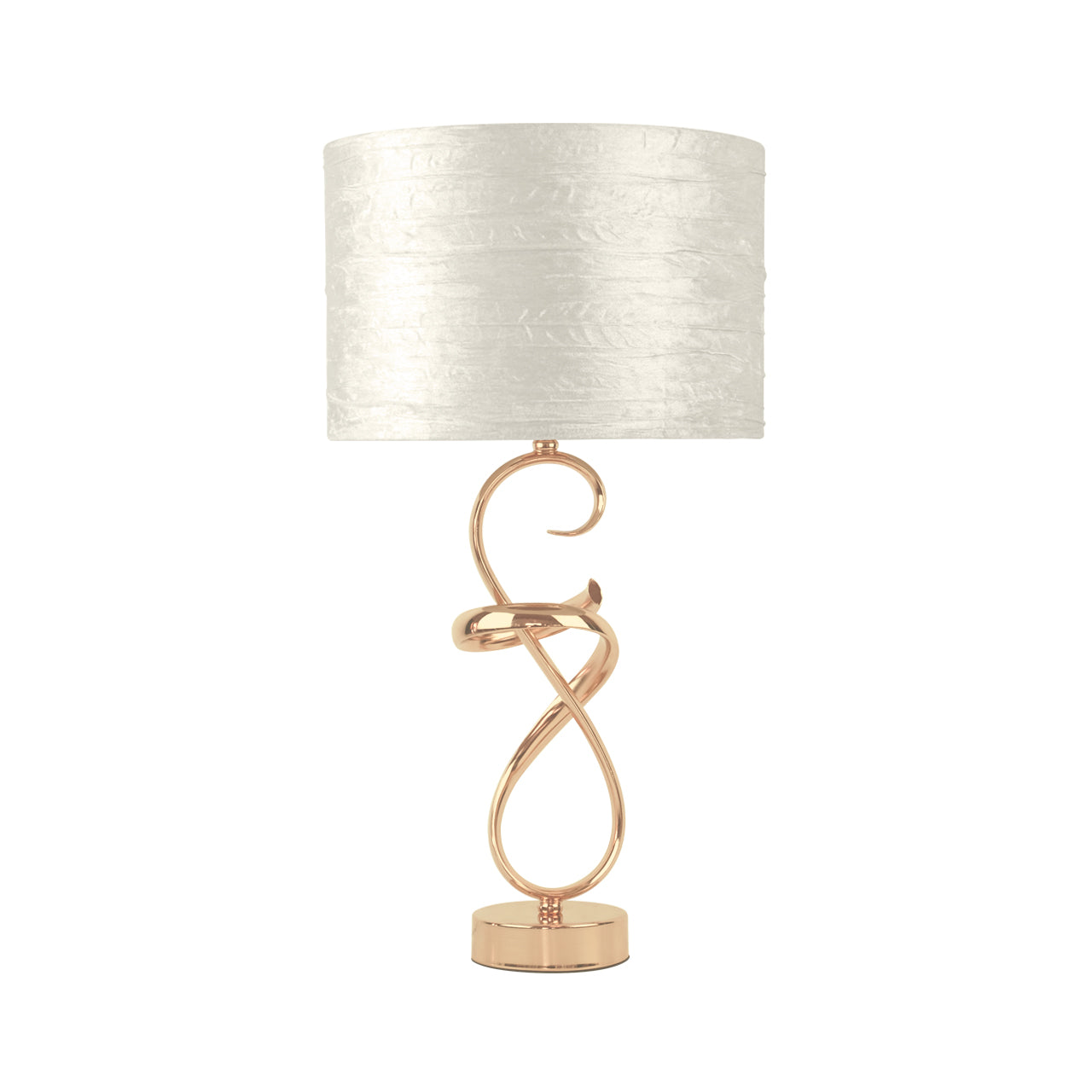 56cm Swirl Gold Metal Table Lamp Ivory Velvet Shade - Dual Plug