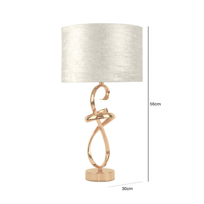 56cm Swirl Gold Metal Table Lamp Ivory Velvet Shade - Dual Plug