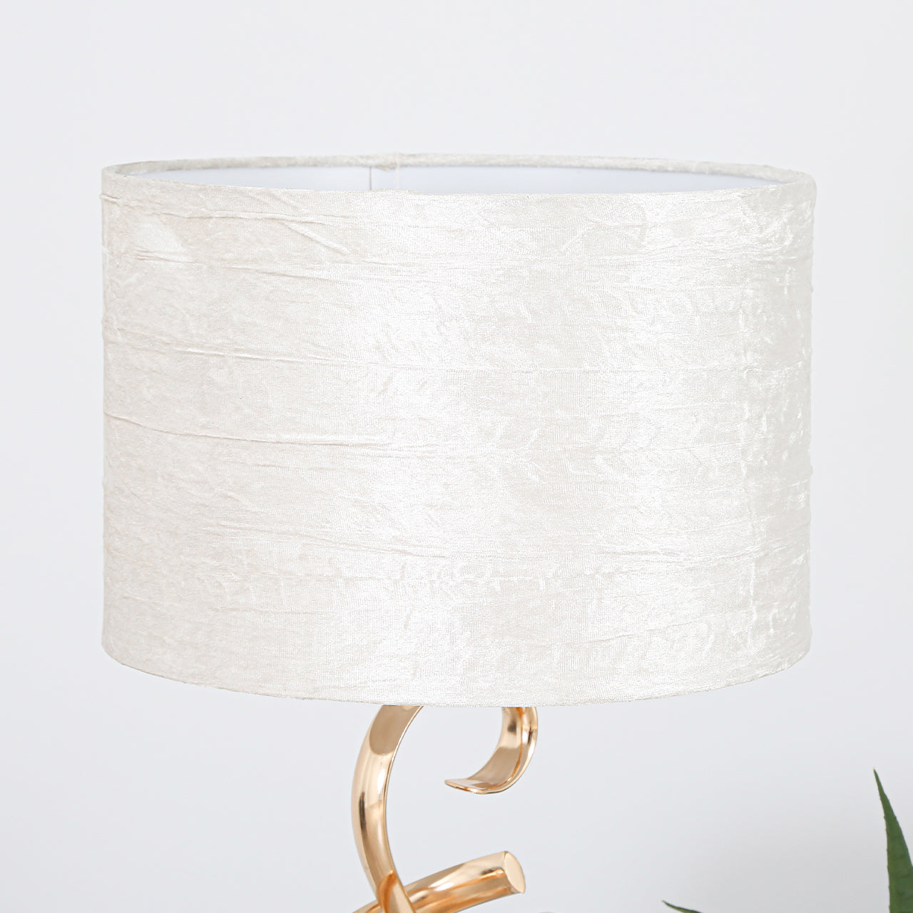 56cm Swirl Gold Metal Table Lamp Ivory Velvet Shade - Dual Plug