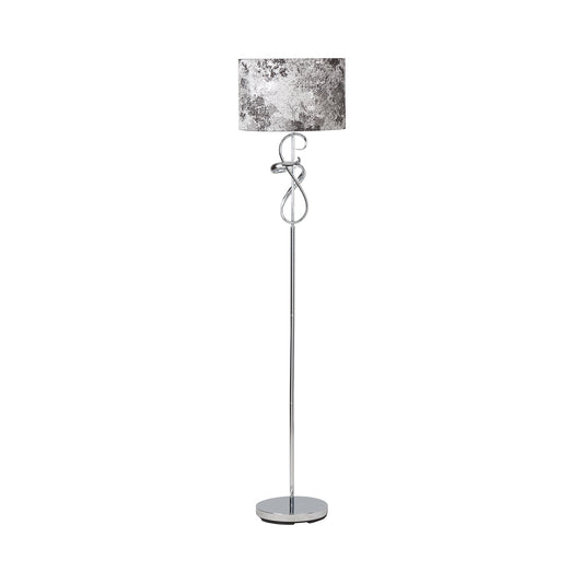 159cm Chrome Swirl Floor Lamp 2T Black and White Linen Shade Silver Inside - Dual Plug