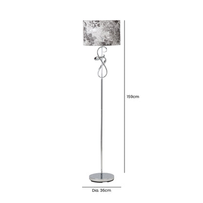 159cm Chrome Swirl Floor Lamp 2T Black and White Linen Shade Silver Inside - Dual Plug