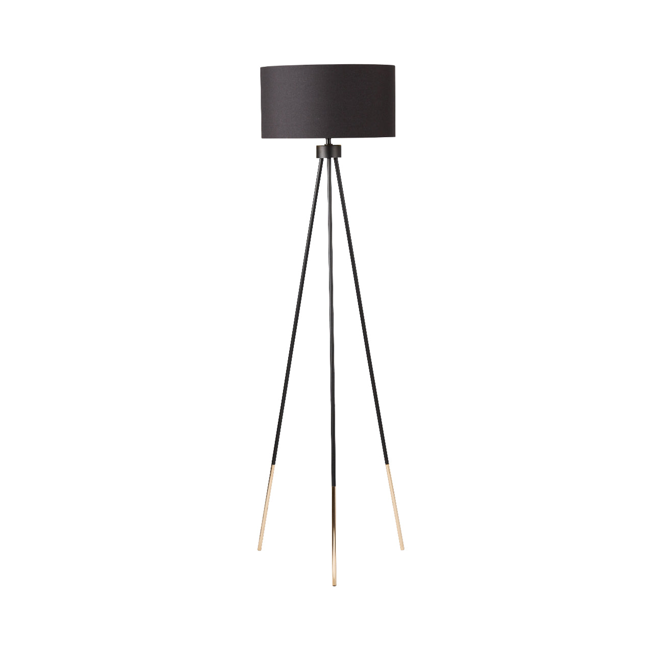 159cm Black and Gold Tripod Floor Lamp with Black Linen Shade Gold Inside - Dual Plug