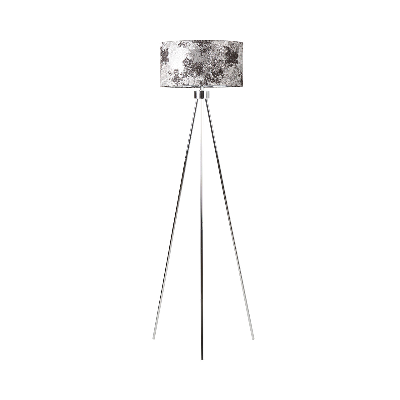 159cm Chrome Tripod Floor Lamp Black and White Linen Shade Silver Inside - Dual Plug