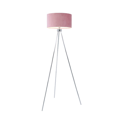 159cm Chrome Tripod Floor Lamp Pink Velvet Shade-E27-Dual