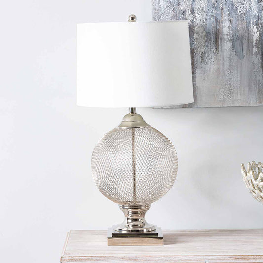 78cm Wire Mesh Table Lamp White Linen Shade - E27-Dual