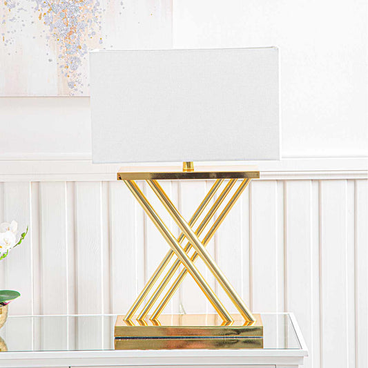 70cm X Gold Table Lamp  white Linen-E27