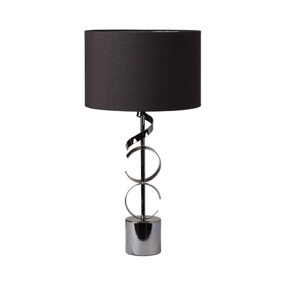 51cm Black Metal Swirl Table Lamp with Black Linen Shade Silver Inside - Dual Plug