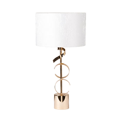 51cm Gold Metal Swirl Table Lamp with White Cotton Shade Gold Inside - Dual Plug