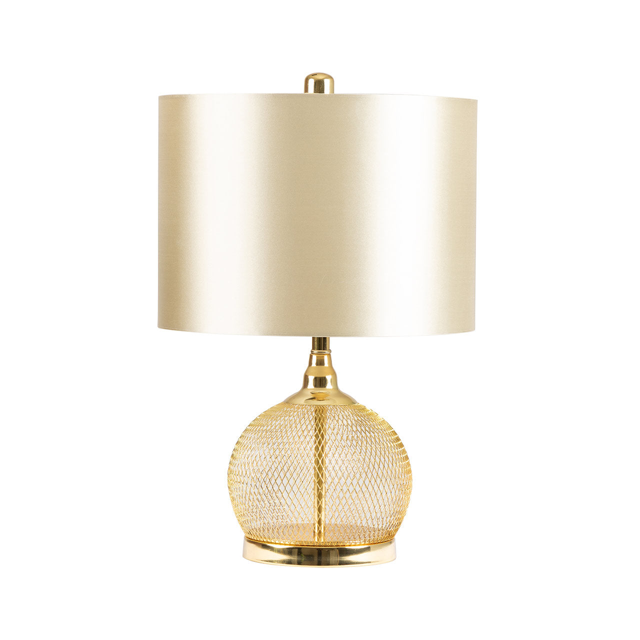 46cm Gold Wire Mesh Table Lamp with Champagne Satin Shade - E27-Dual