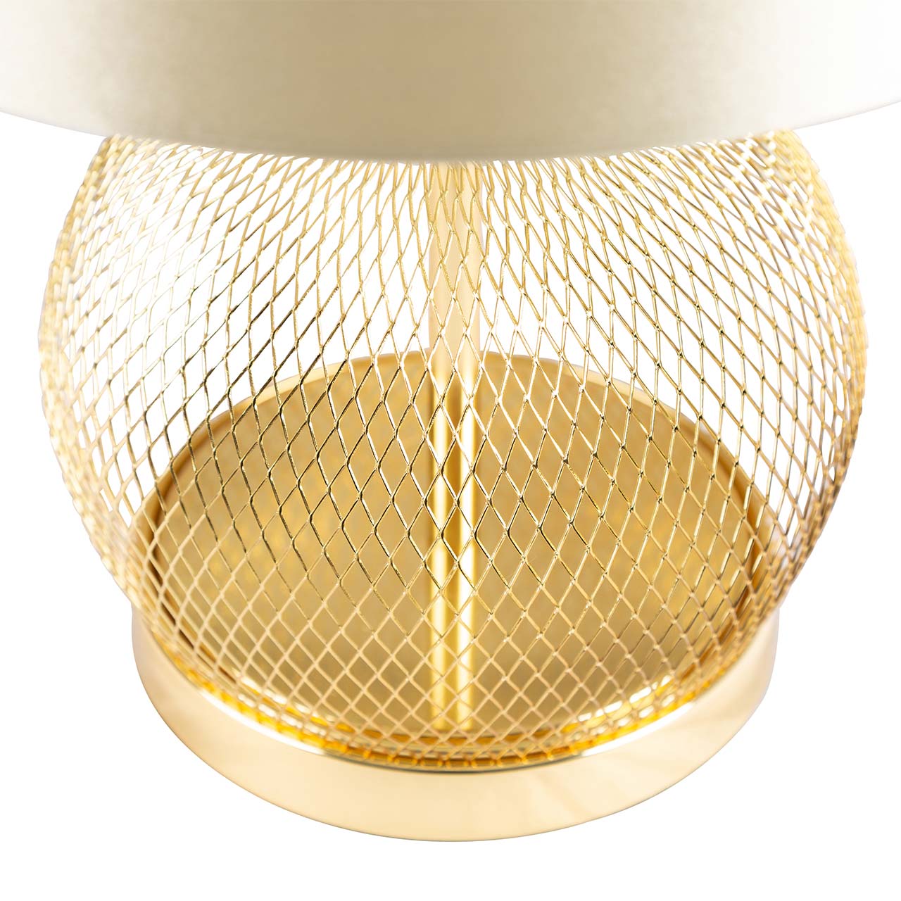 46cm Gold Wire Mesh Table Lamp with Champagne Satin Shade - E27-Dual