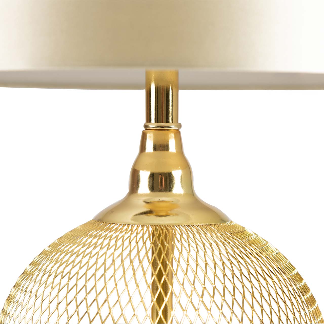 46cm Gold Wire Mesh Table Lamp with Champagne Satin Shade - E27-Dual