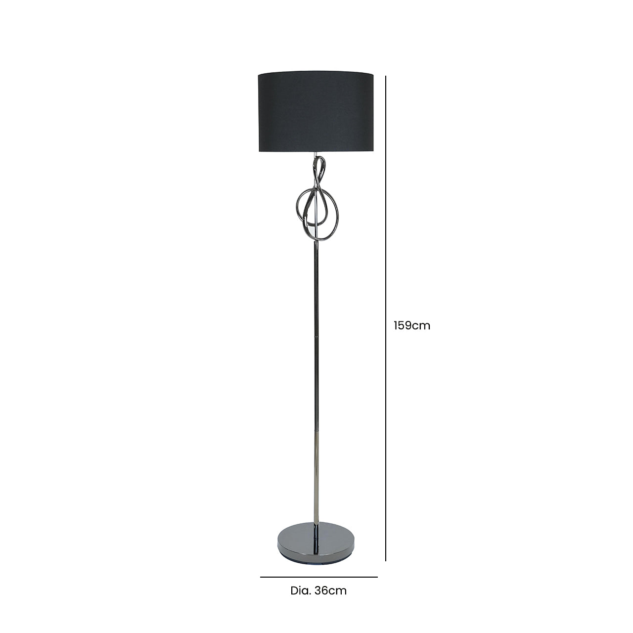 159cm Black G-Clef Design Metal Floor Lamp with Black Linen Shade -E27 Dual Plug