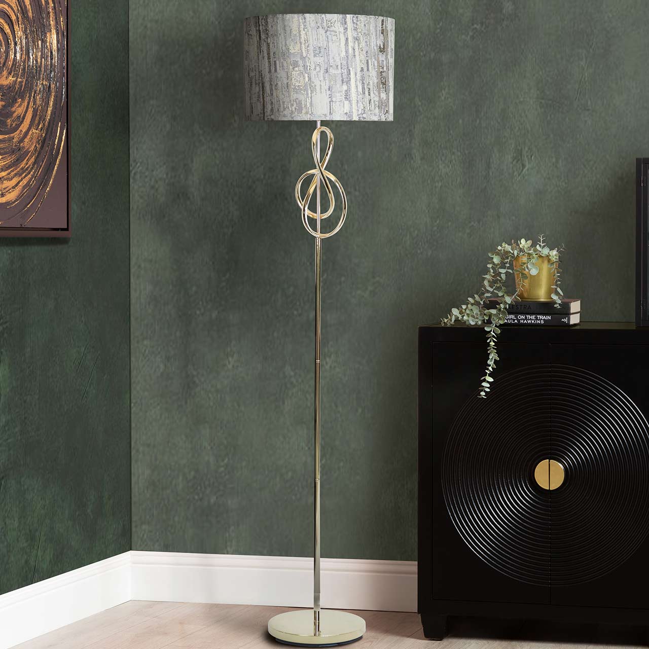 159cm Gold G-Clef Design Metal Floor Lamp with Grey Linen Shade -E27 Dual Plug