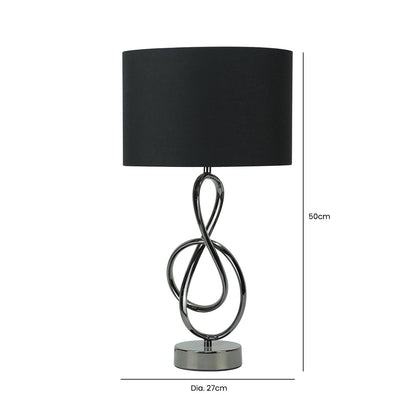 50cm Black G-Clef Design Metal Table Lamp with Black Linen Shade -E27 Dual Plug